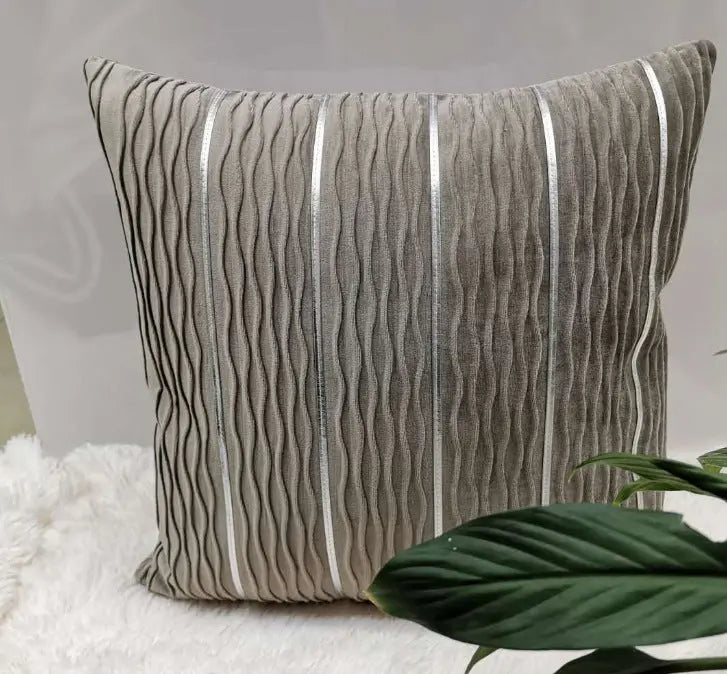 Housse de Coussin Luxe Velours STRIPE silver gray