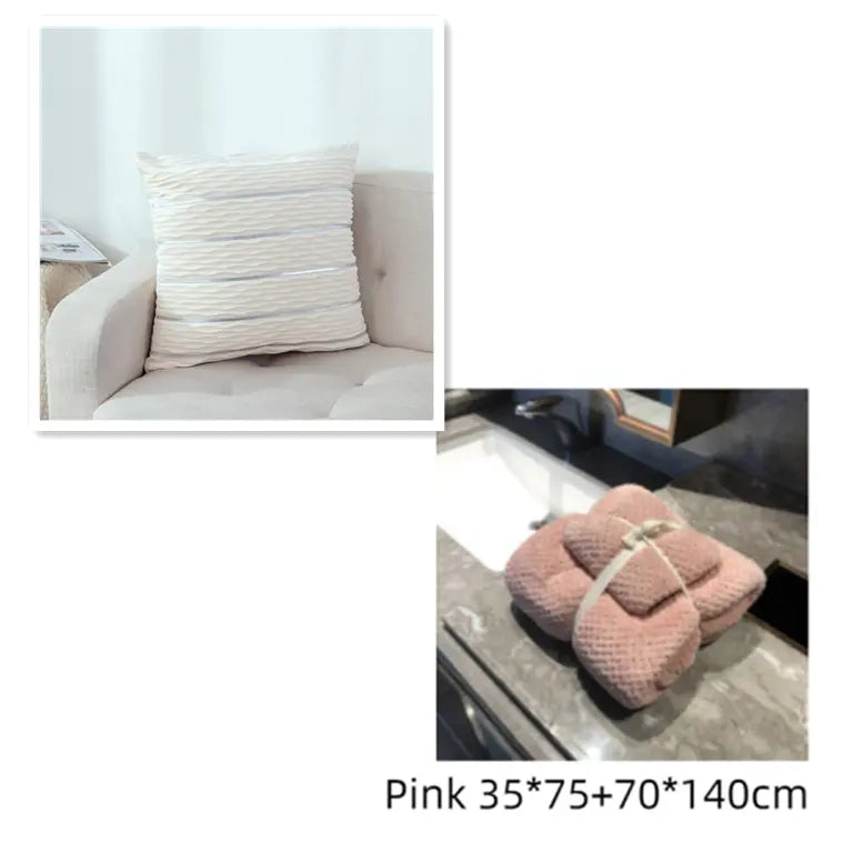 Housse de Coussin Luxe Velours STRIPE White and pink towel set