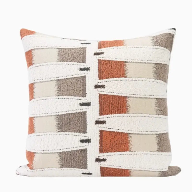 Housse de Coussin Minimaliste ZELYA Orange White Horizontal Strip-Pillow