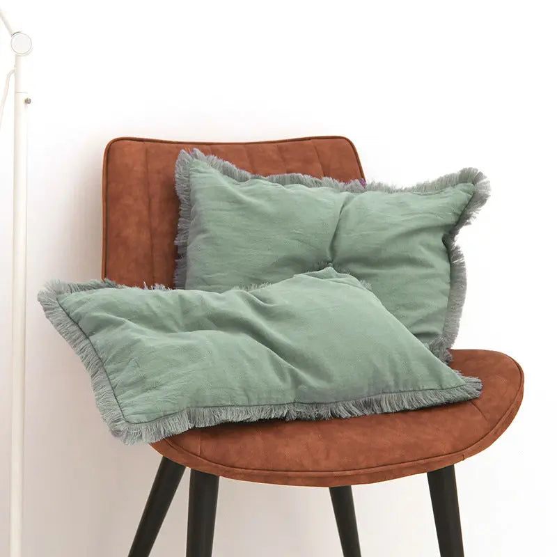 Housse de Coussin Moderne Alora Silt Green Fringe-50X50cm