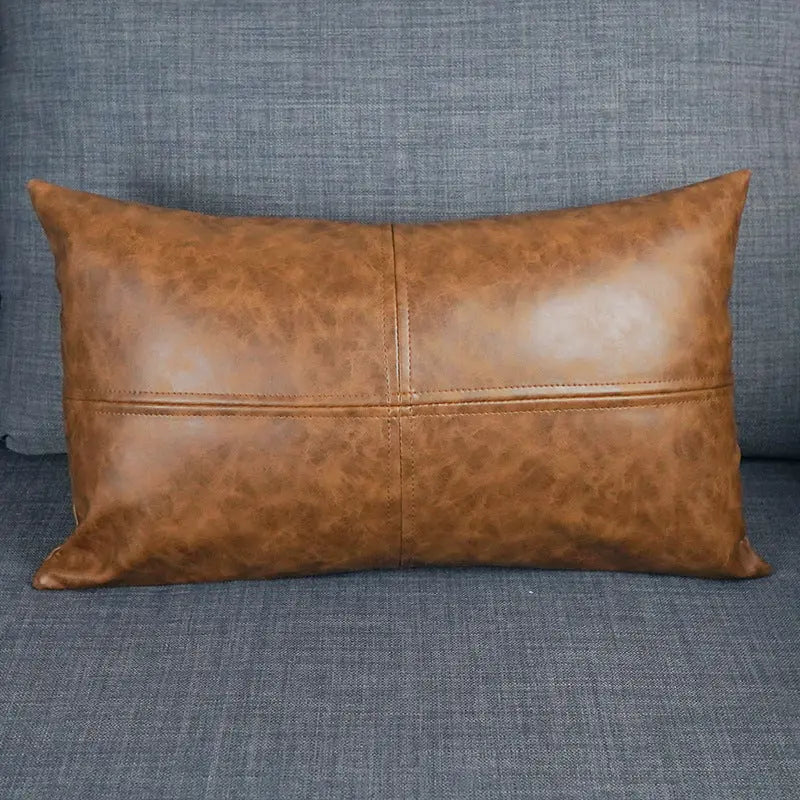 Housse de Coussin Simili-Cuir CRAZYHOR Brown-50x50cm