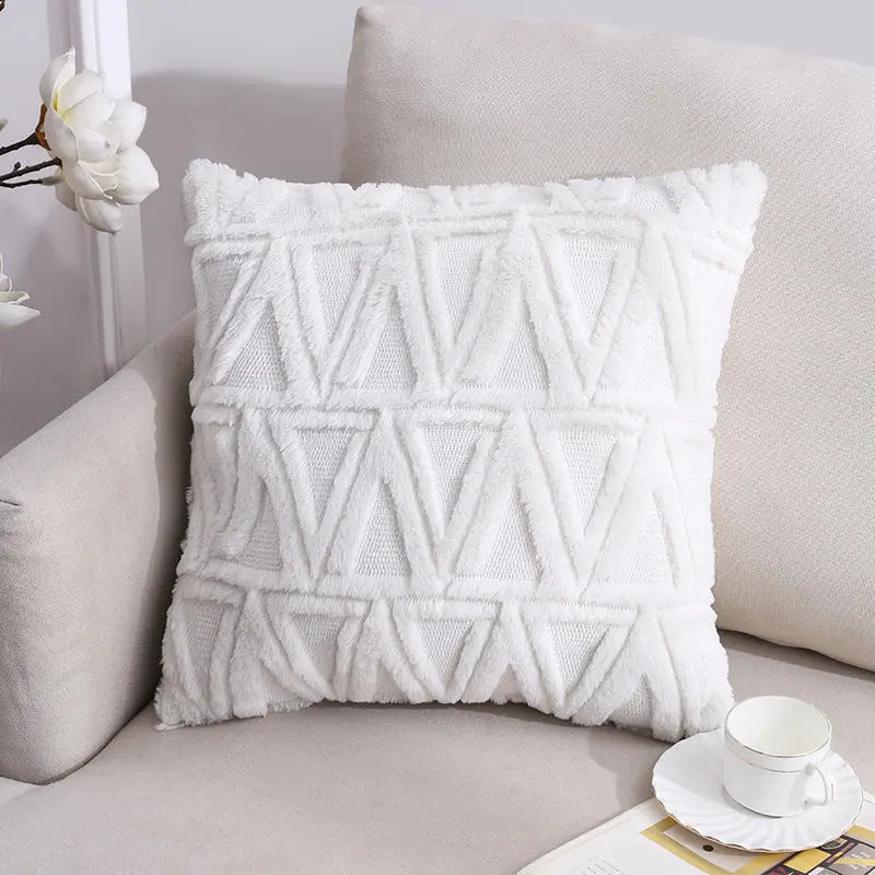 Housse de Coussin Velours Élégant NOORDY White Triangle-45x45cm With Core