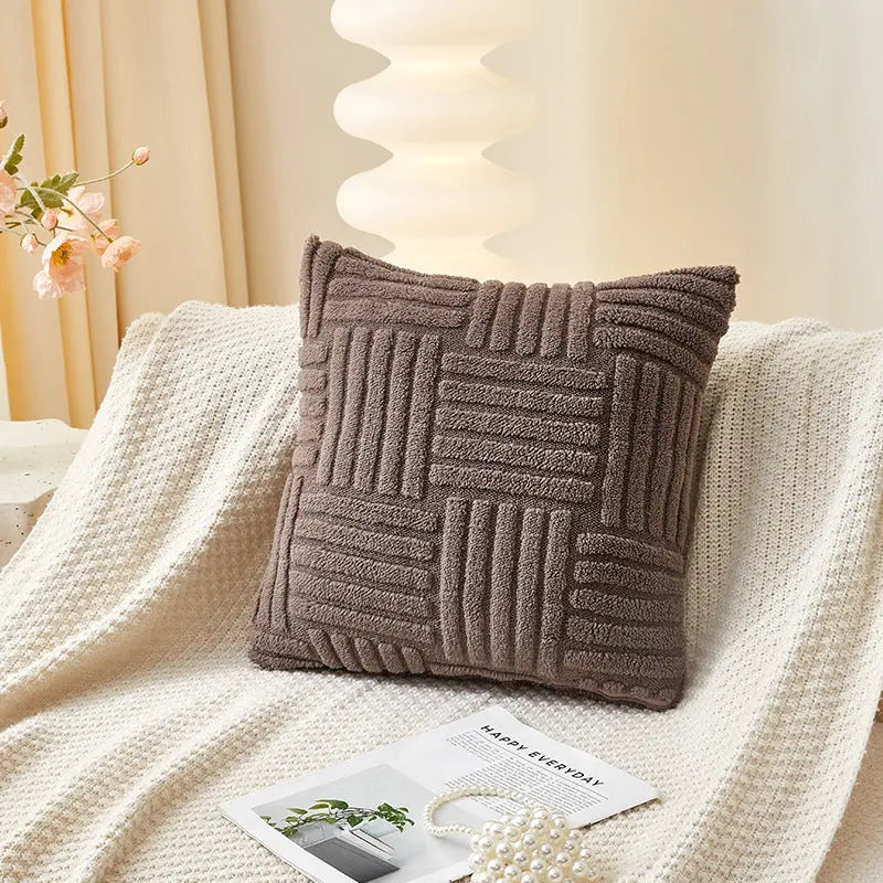 Housse de Coussin Velours Rayé VELINE Brown-45x45cm Single Pillowcase