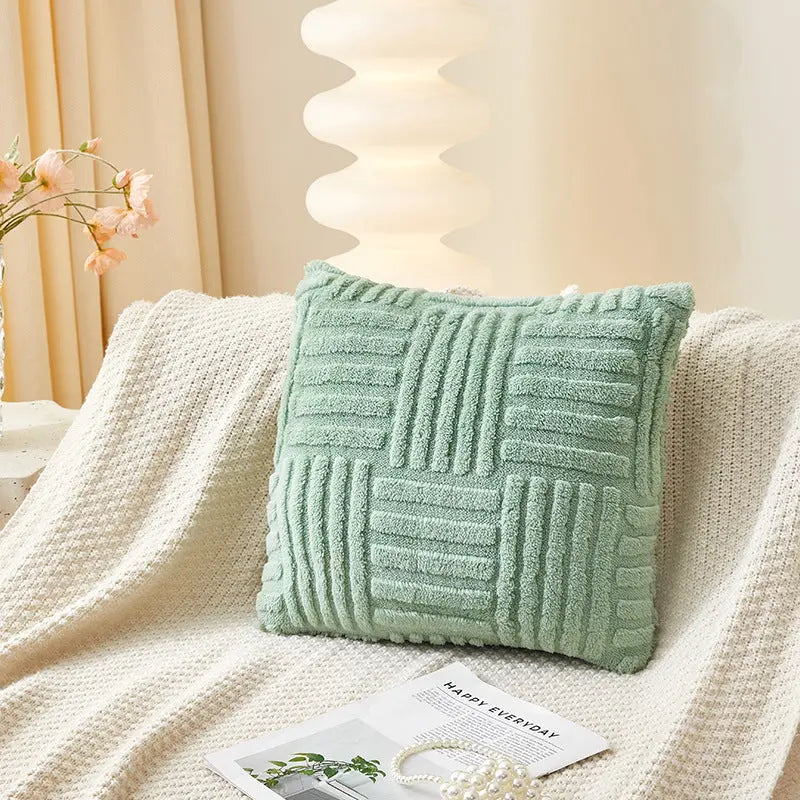 Housse de Coussin Velours Rayé VELINE Green-45x45cm Single Pillowcase