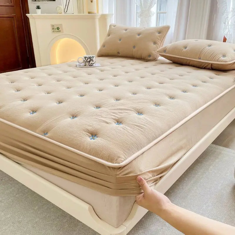 Housse de Matelas Coton Geométrique SEROLO Khaki-150 × 200cm