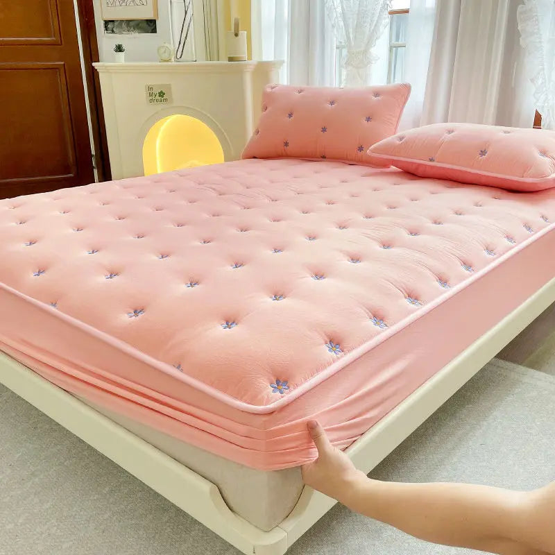 Housse de Matelas Coton Geométrique SEROLO Pink-200x220cm