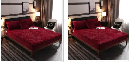 Housse de Matelas Velours Moderne VELOXA Wine Red-150cmx 200cm set