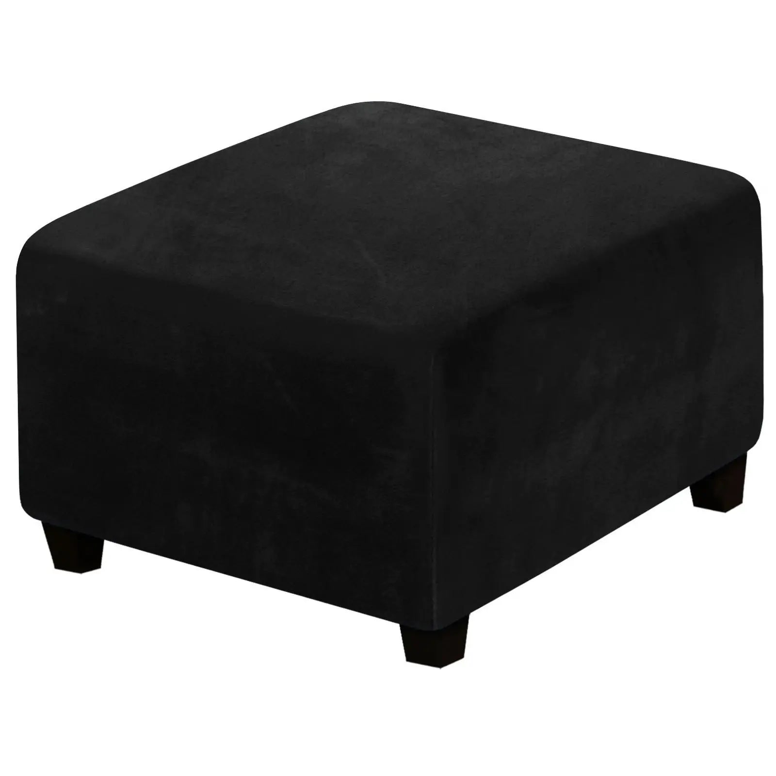 Housse de Pouf Velours Extensible **VELIDO** Black-Sofa Cover