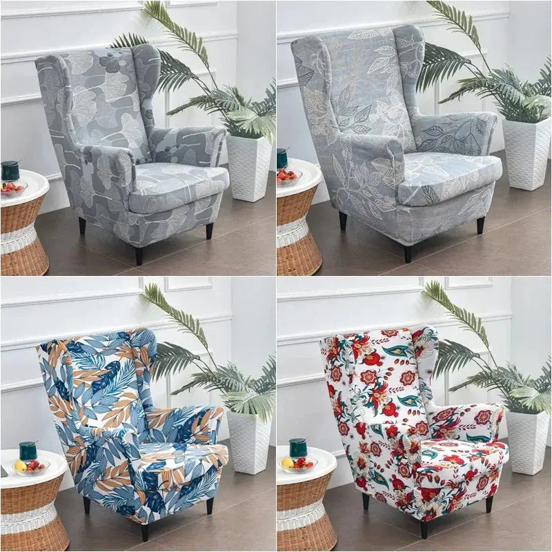Housse de chaise à ailes imprimées feuilles, housse de fauteuil extensible en Spandex, style nordique amovible, housse de canapé relaxante, housse de protection pour meubles Housse de France