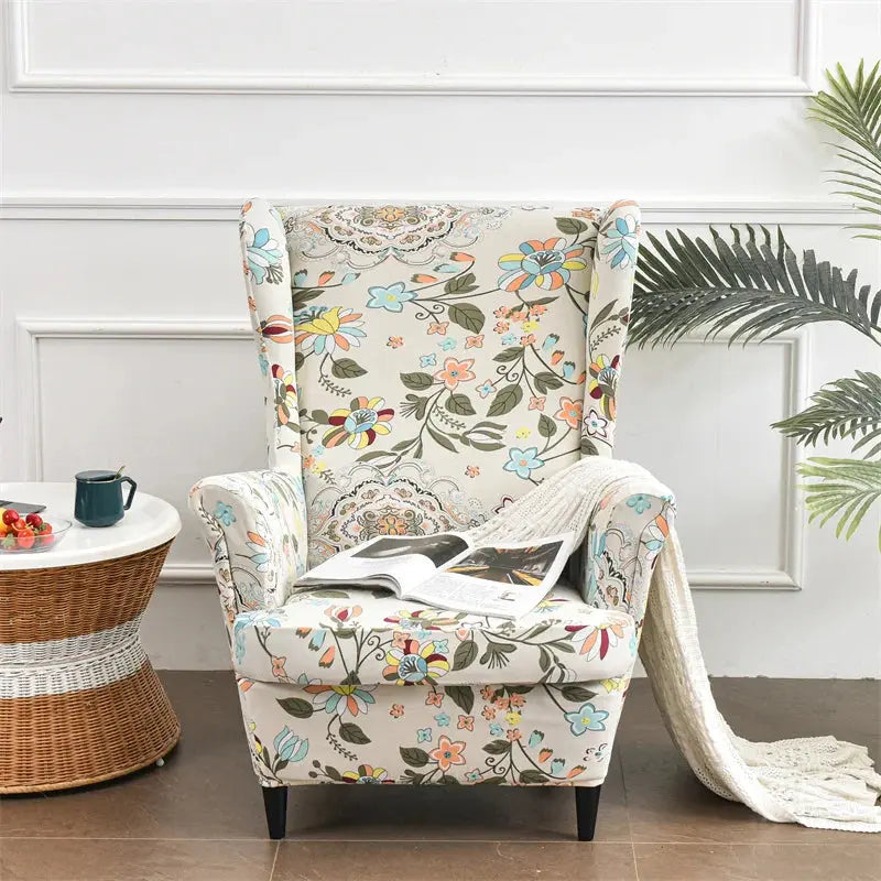 Housse de chaise à ailes imprimées feuilles, housse de fauteuil extensible en Spandex, style nordique amovible, housse de canapé relaxante, housse de protection pour meubles Housse de France