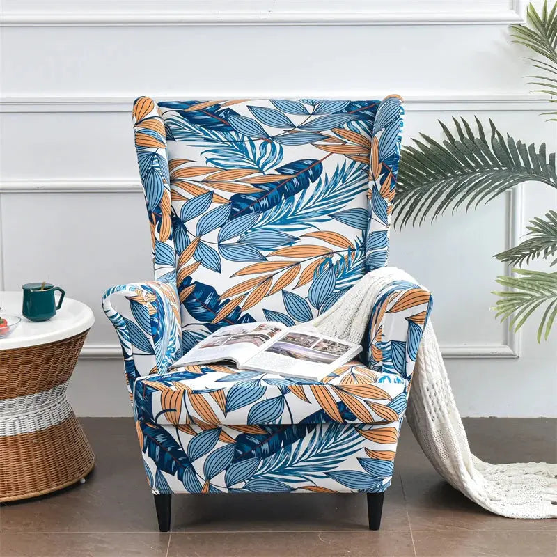 Housse de chaise à ailes imprimées feuilles, housse de fauteuil extensible en Spandex, style nordique amovible, housse de canapé relaxante, housse de protection pour meubles Housse de France