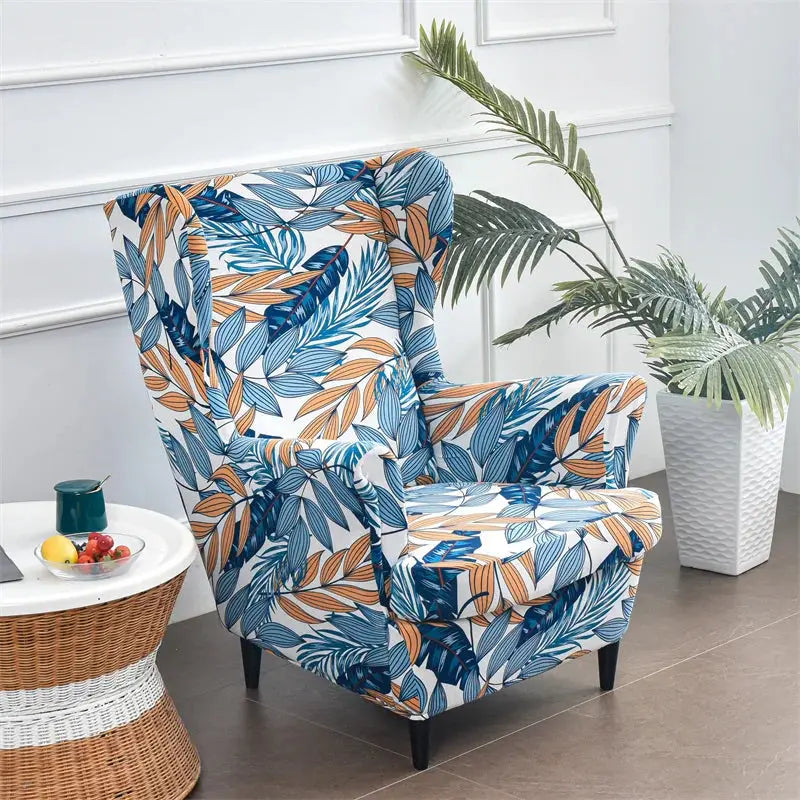Housse de chaise à ailes imprimées feuilles, housse de fauteuil extensible en Spandex, style nordique amovible, housse de canapé relaxante, housse de protection pour meubles Housse de France