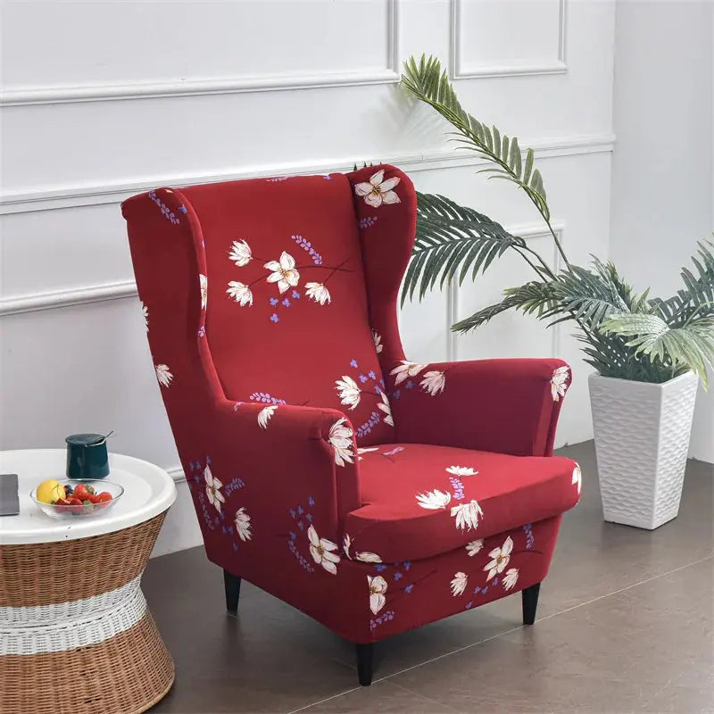 Housse de chaise à ailes imprimées feuilles, housse de fauteuil extensible en Spandex, style nordique amovible, housse de canapé relaxante, housse de protection pour meubles Housse de France