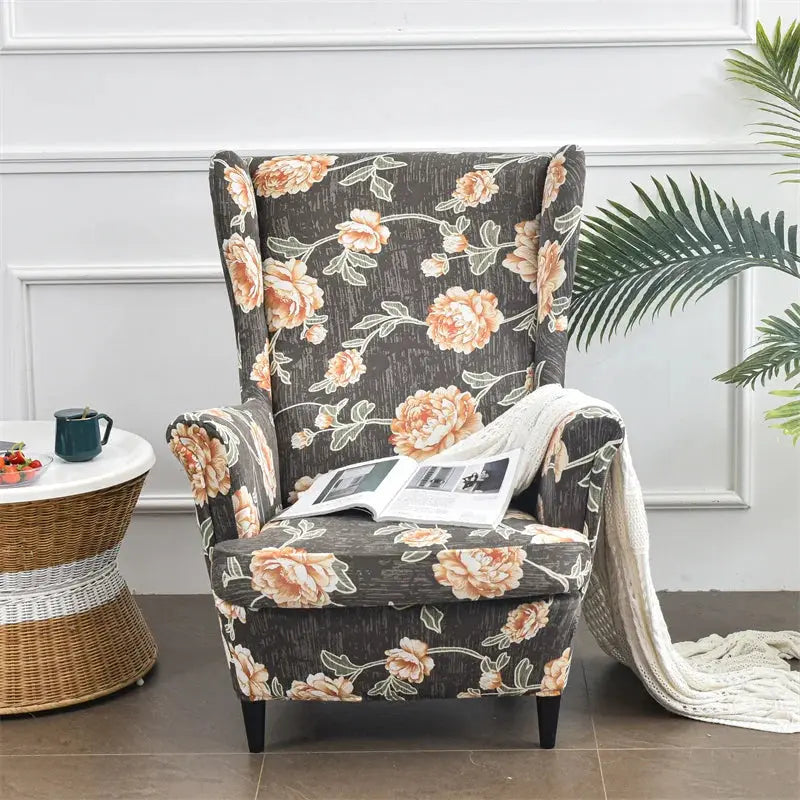 Housse de chaise à ailes imprimées feuilles, housse de fauteuil extensible en Spandex, style nordique amovible, housse de canapé relaxante, housse de protection pour meubles Housse de France