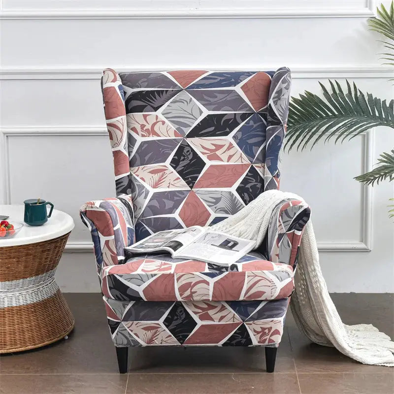 Housse de chaise à ailes imprimées feuilles, housse de fauteuil extensible en Spandex, style nordique amovible, housse de canapé relaxante, housse de protection pour meubles Housse de France