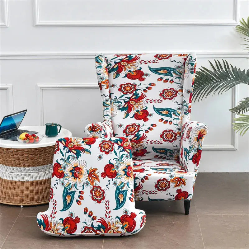 Housse de chaise à ailes imprimées feuilles, housse de fauteuil extensible en Spandex, style nordique amovible, housse de canapé relaxante, housse de protection pour meubles Housse de France