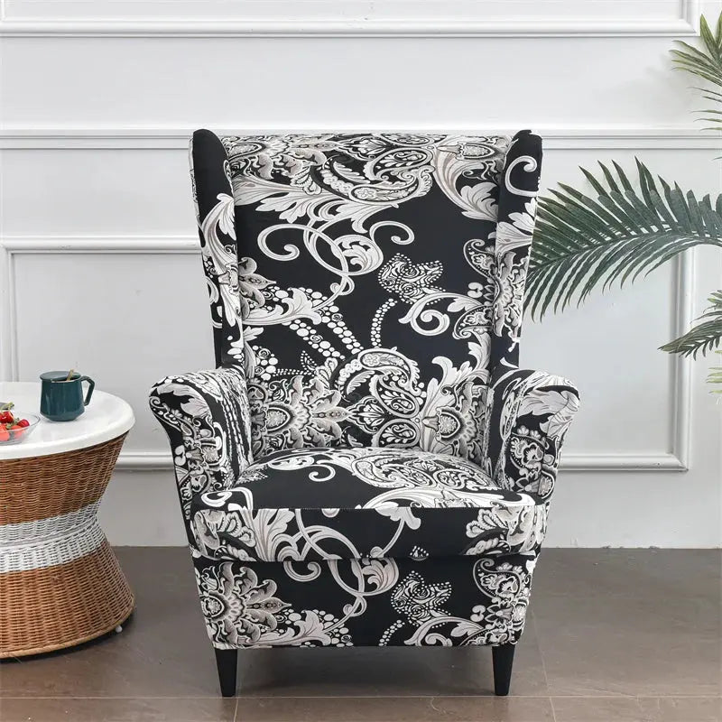 Housse de chaise à ailes imprimées feuilles, housse de fauteuil extensible en Spandex, style nordique amovible, housse de canapé relaxante, housse de protection pour meubles Housse de France