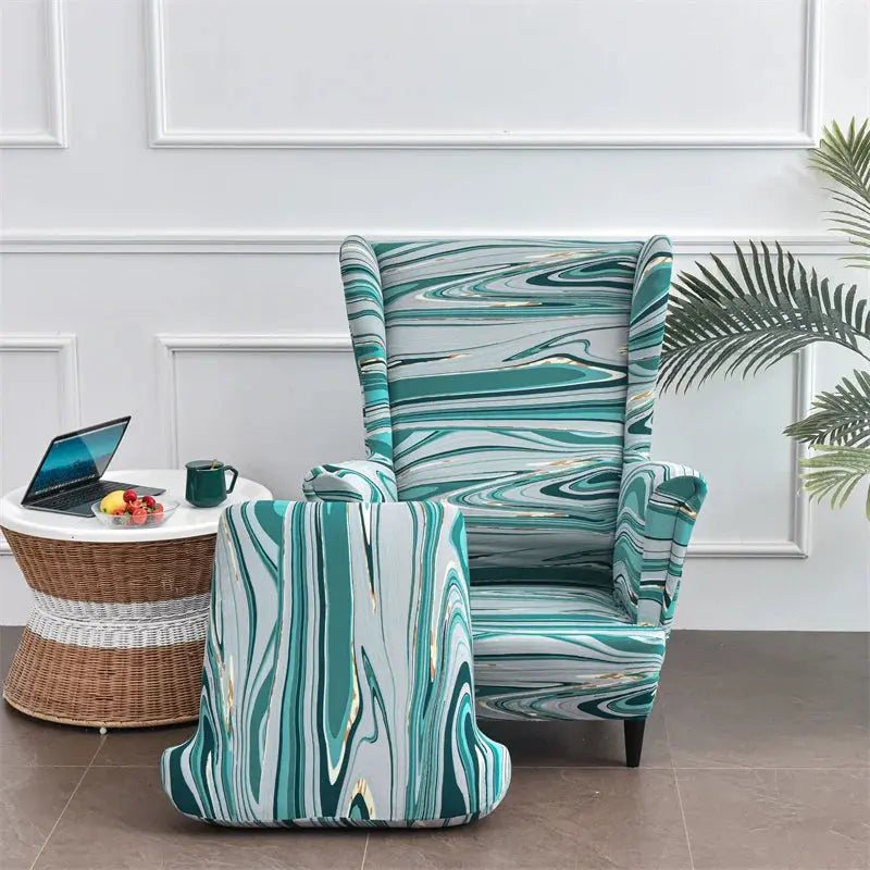 Housse de chaise à ailes imprimées feuilles, housse de fauteuil extensible en Spandex, style nordique amovible, housse de canapé relaxante, housse de protection pour meubles Housse de France