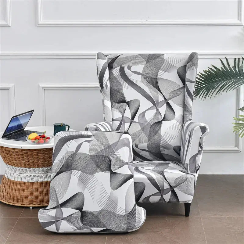 Housse de chaise à ailes imprimées feuilles, housse de fauteuil extensible en Spandex, style nordique amovible, housse de canapé relaxante, housse de protection pour meubles Housse de France