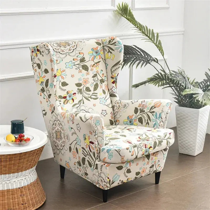 Housse de chaise à ailes imprimées feuilles, housse de fauteuil extensible en Spandex, style nordique amovible, housse de canapé relaxante, housse de protection pour meubles Housse de France