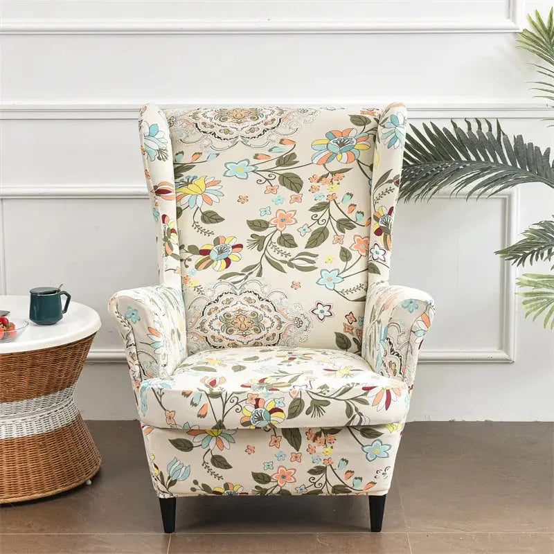 Housse de chaise à oreilles imprimées de fleurs, housse de fauteuil extensible en Spandex, moderne, amovible, pour canapé de détente, housse de protection pour meubles Housse de France