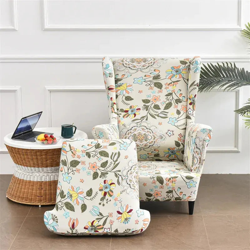 Housse de chaise à oreilles imprimées de fleurs, housse de fauteuil extensible en Spandex, moderne, amovible, pour canapé de détente, housse de protection pour meubles Housse de France