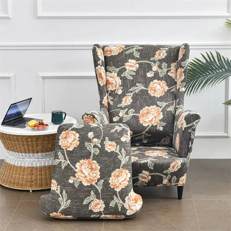 Housse de chaise à oreilles imprimées de fleurs, housse de fauteuil extensible en Spandex, moderne, amovible, pour canapé de détente, housse de protection pour meubles Housse de France