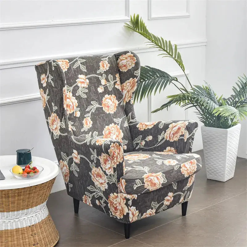 Housse de chaise à oreilles imprimées de fleurs, housse de fauteuil extensible en Spandex, moderne, amovible, pour canapé de détente, housse de protection pour meubles Housse de France