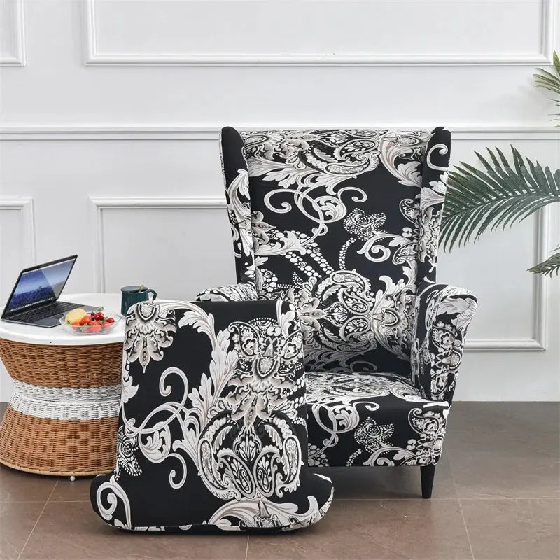 Housse de chaise à oreilles imprimées de fleurs, housse de fauteuil extensible en Spandex, moderne, amovible, pour canapé de détente, housse de protection pour meubles Housse de France