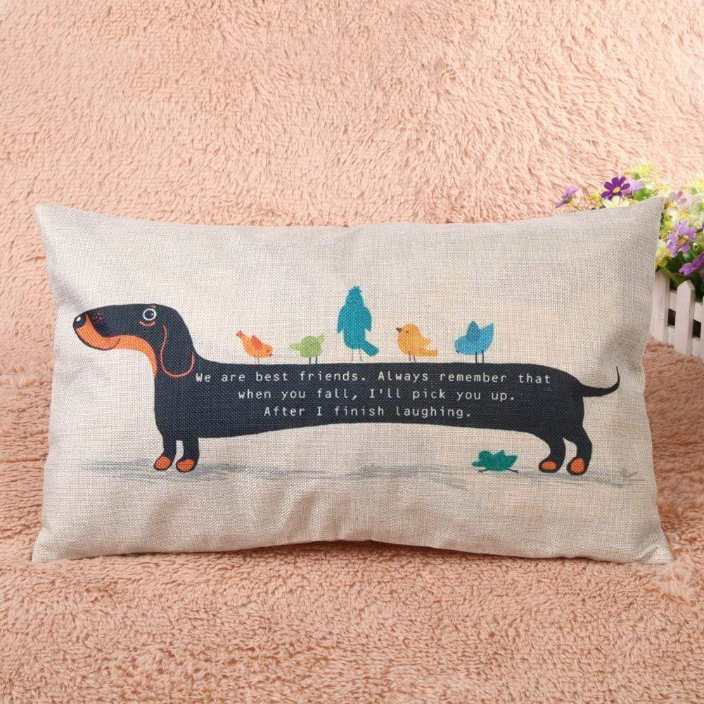 Housse de coussin et taie d'oreiller en coton et lin motif chien - Housse De France