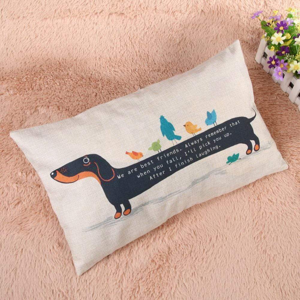 Housse de coussin et taie d'oreiller en coton et lin motif chien - Housse De France