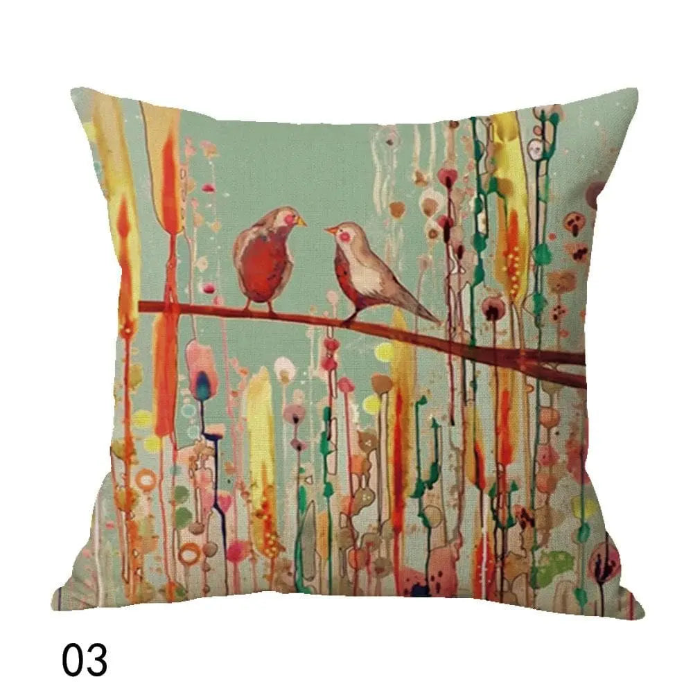 Housse de coussin peint à l'huile des oiseaux - Housse De France