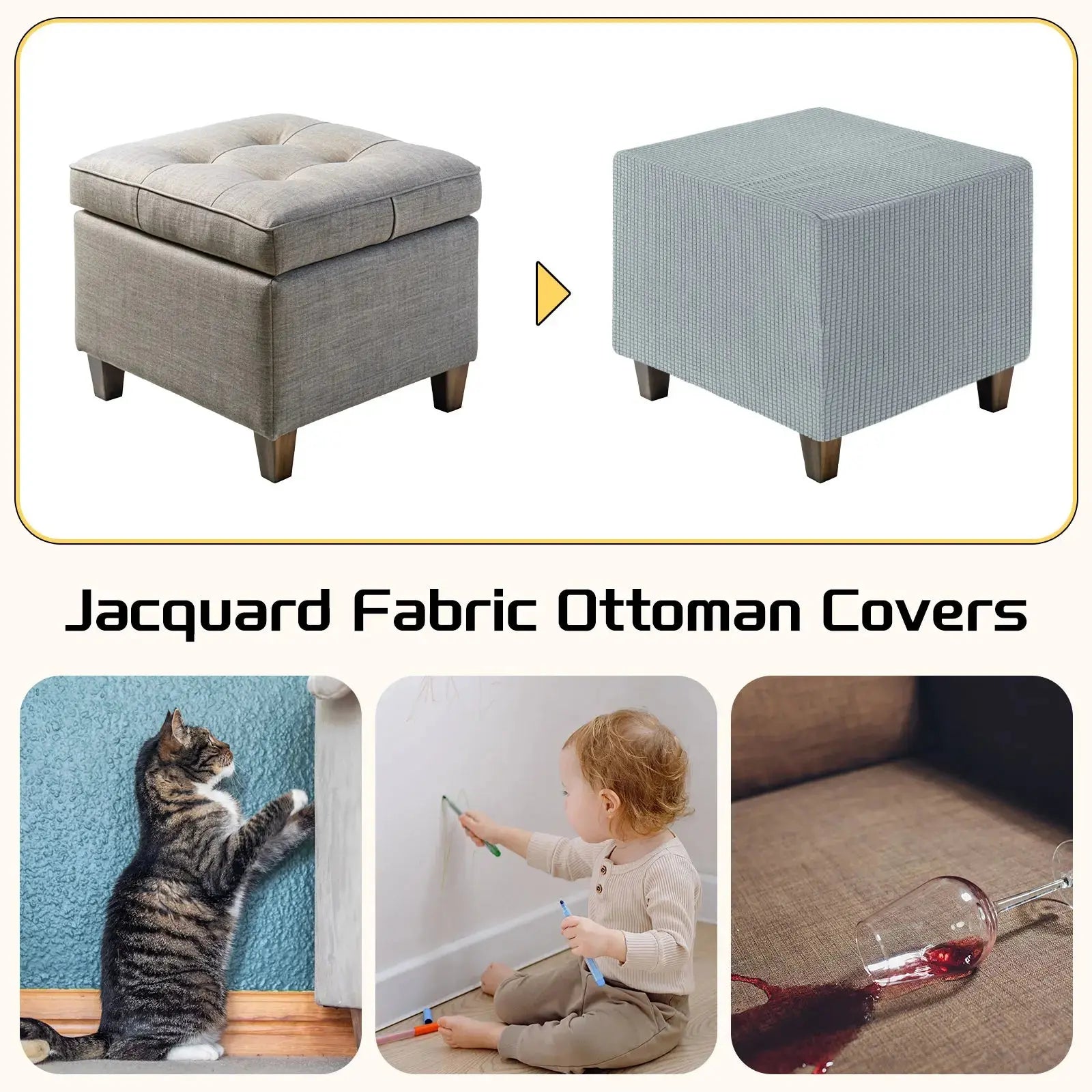 Housse de protection Ottoman carrée, 3 tailles, S/M/L, extensible, tabouret de pied élastique, repose-pieds, protecteur pour salon et chambre à coucher Housse de France