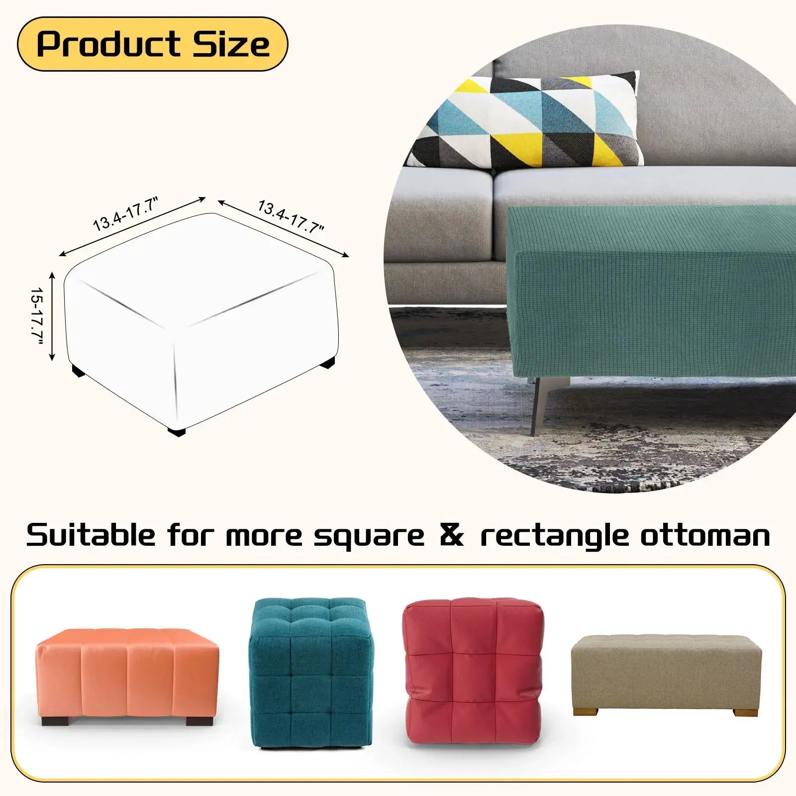 Housse de protection Ottoman carrée, 3 tailles, S/M/L, extensible, tabouret de pied élastique, repose-pieds, protecteur pour salon et chambre à coucher Housse de France