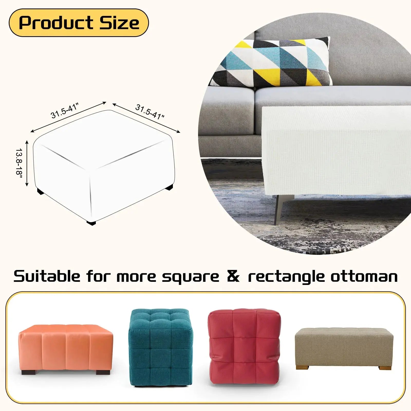 Housse de protection Ottoman carrée, 3 tailles, S/M/L, extensible, tabouret de pied élastique, repose-pieds, protecteur pour salon et chambre à coucher Housse de France