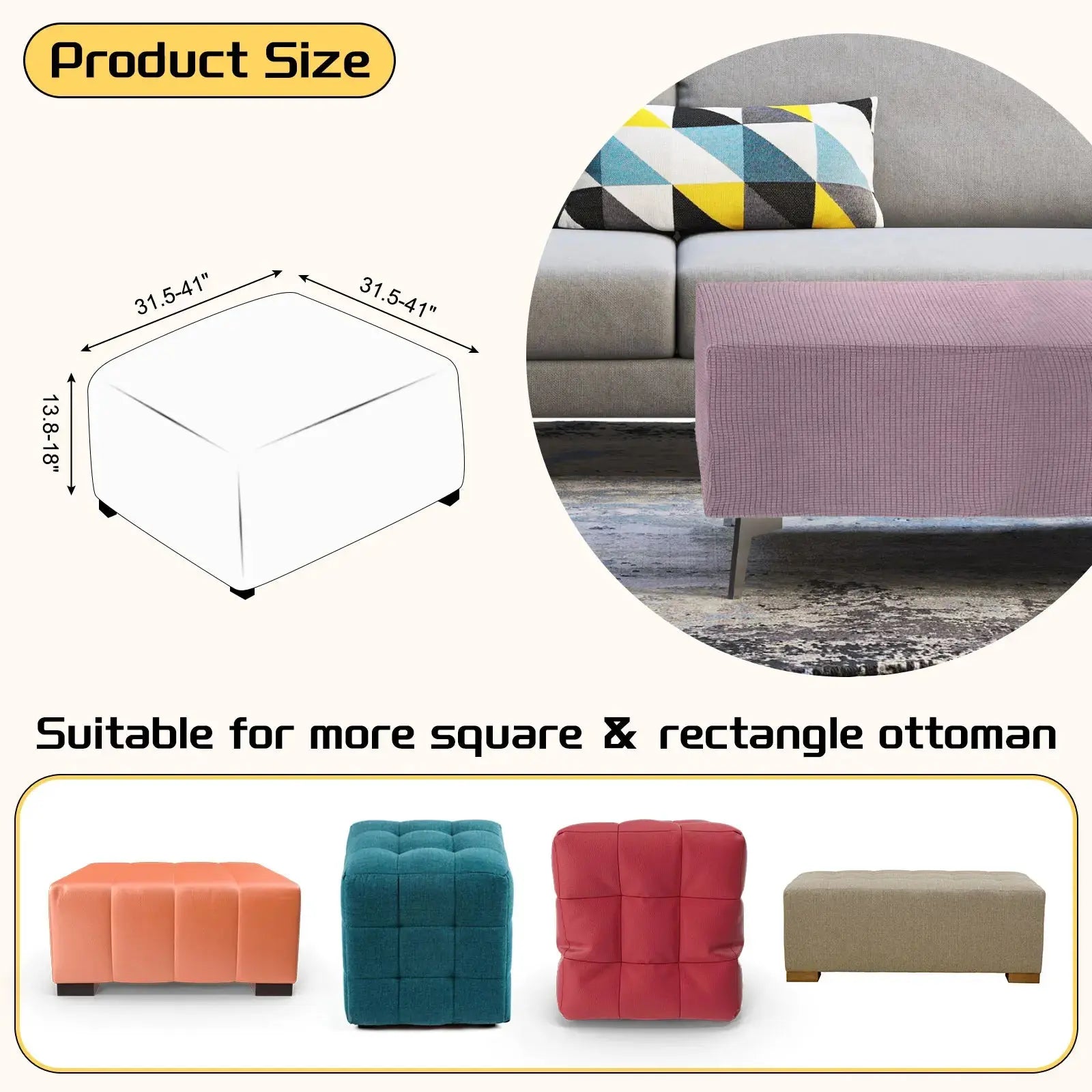 Housse de protection Ottoman carrée, 3 tailles, S/M/L, extensible, tabouret de pied élastique, repose-pieds, protecteur pour salon et chambre à coucher Housse de France