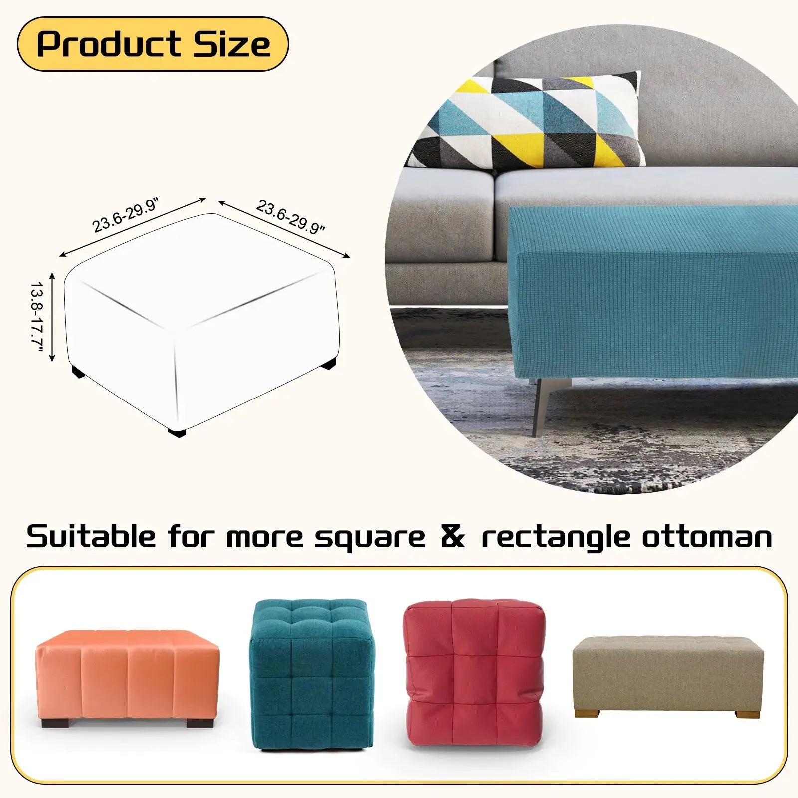 Housse de protection Ottoman carrée, 3 tailles, S/M/L, extensible, tabouret de pied élastique, repose-pieds, protecteur pour salon et chambre à coucher Housse de France