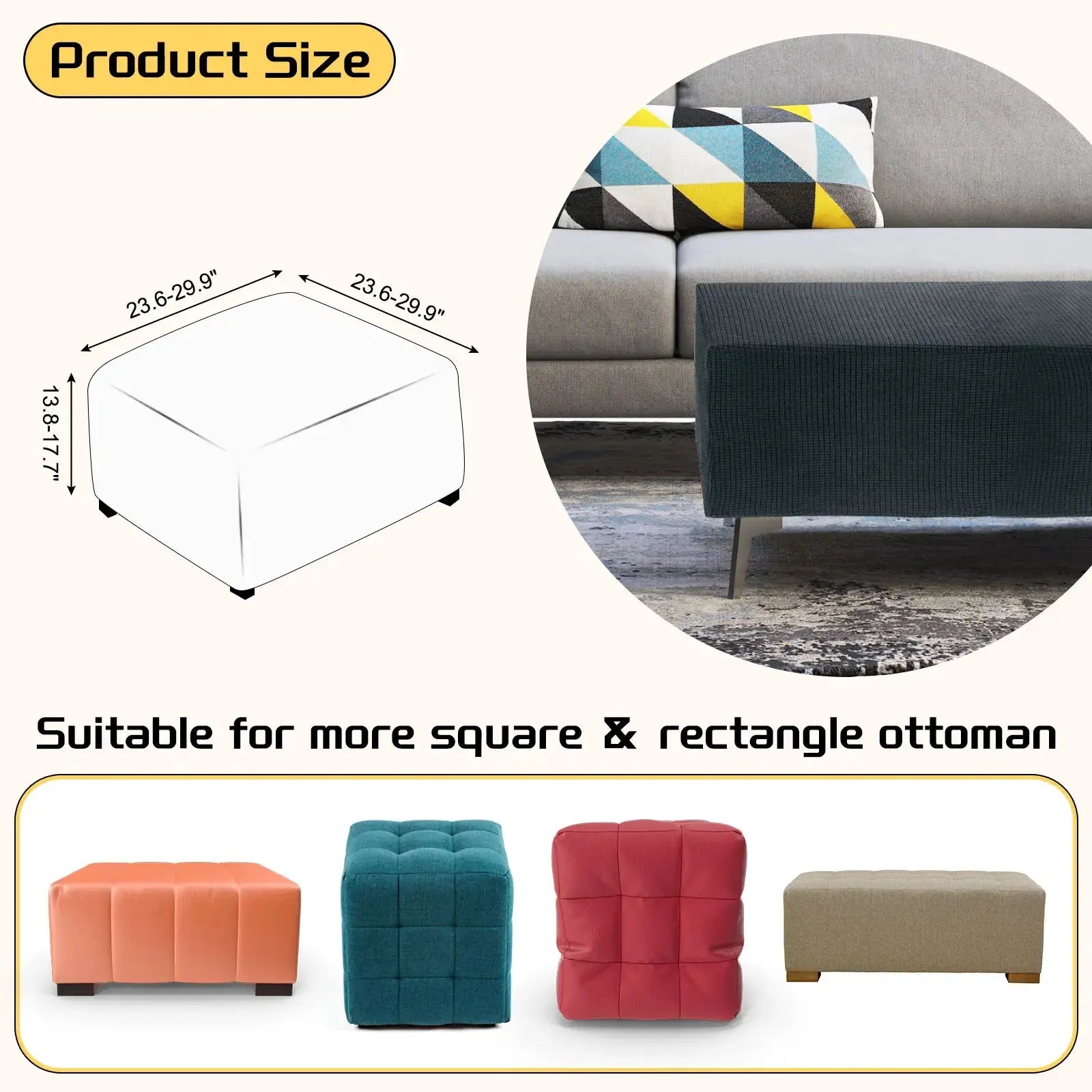 Housse de protection Ottoman carrée, 3 tailles, S/M/L, extensible, tabouret de pied élastique, repose-pieds, protecteur pour salon et chambre à coucher Housse de France