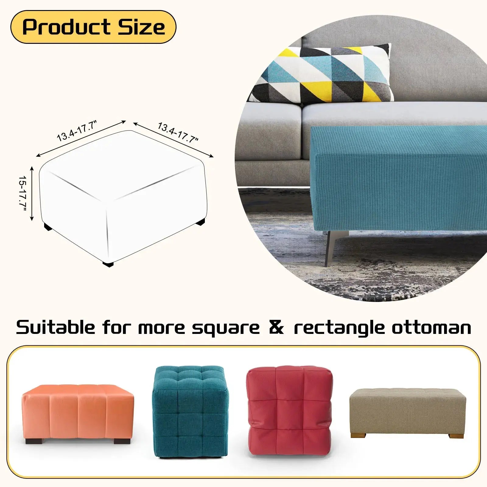 Housse de protection Ottoman carrée, 3 tailles, S/M/L, extensible, tabouret de pied élastique, repose-pieds, protecteur pour salon et chambre à coucher Housse de France