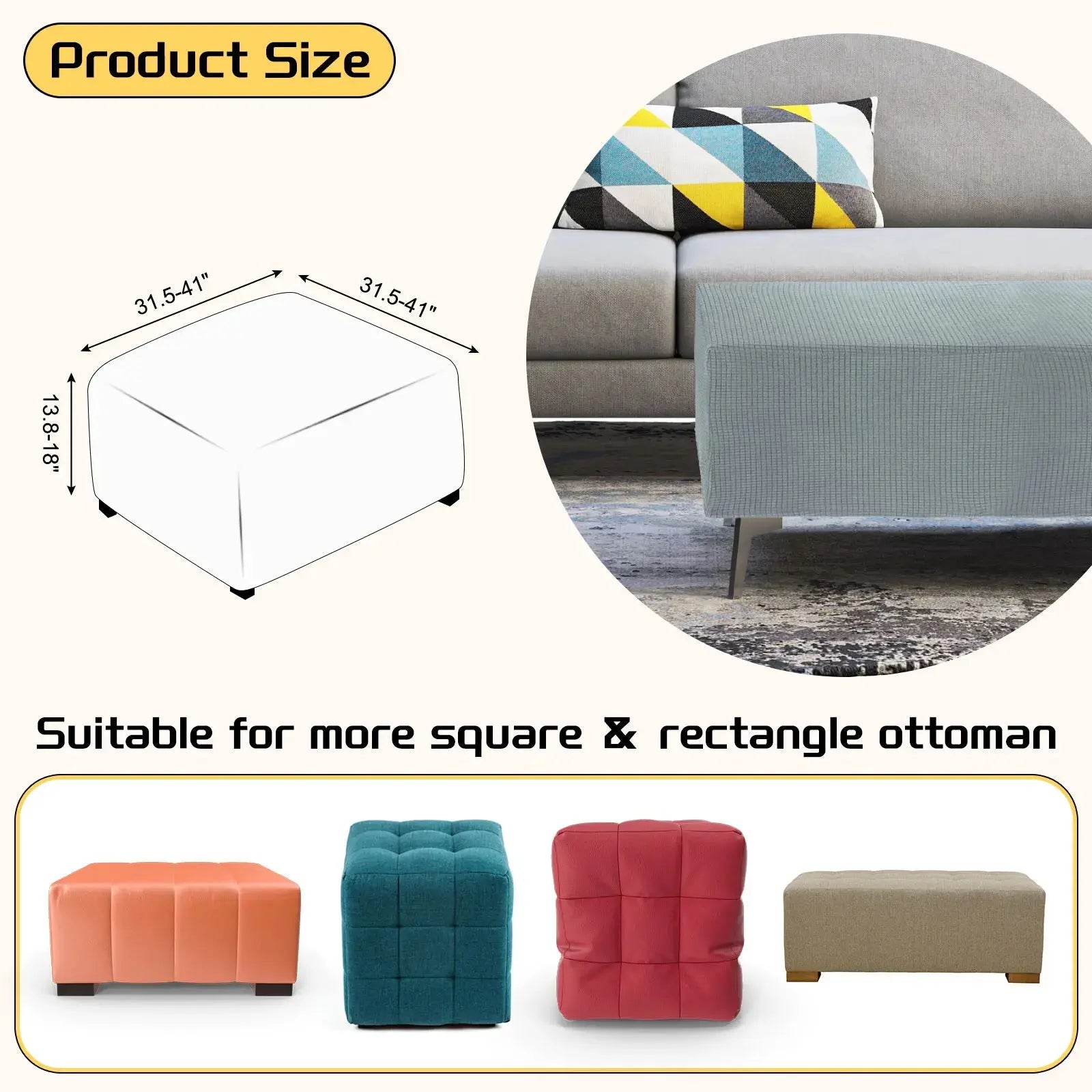 Housse de protection Ottoman carrée, 3 tailles, S/M/L, extensible, tabouret de pied élastique, repose-pieds, protecteur pour salon et chambre à coucher Housse de France