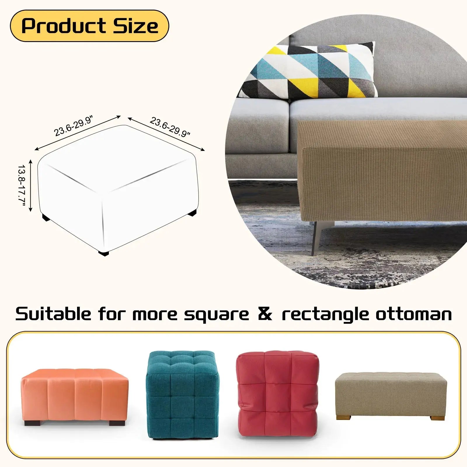 Housse de protection Ottoman carrée, 3 tailles, S/M/L, extensible, tabouret de pied élastique, repose-pieds, protecteur pour salon et chambre à coucher Housse de France