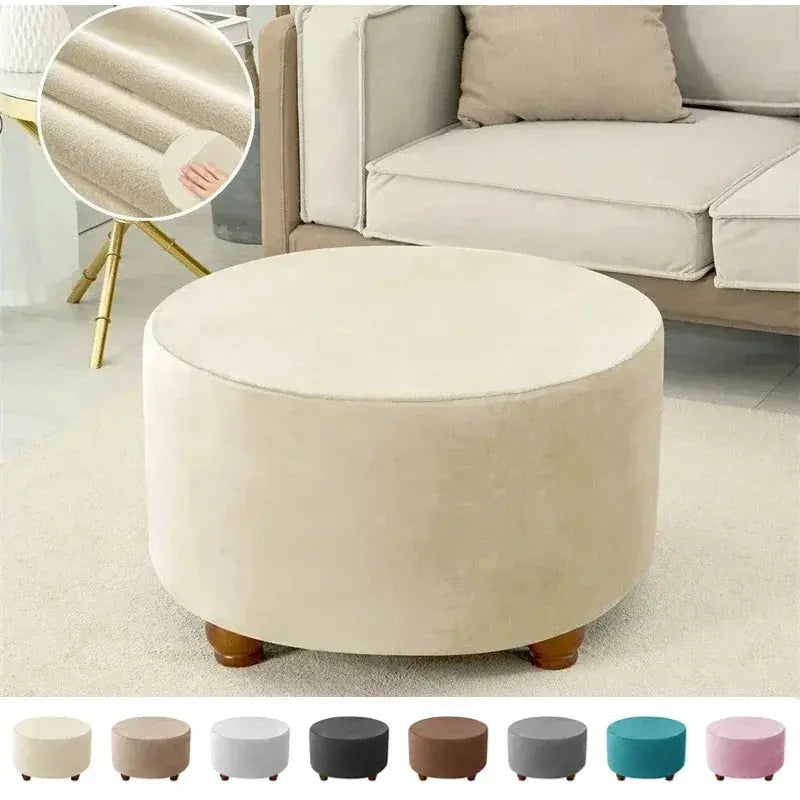 Housse de tabouret Ottoman en velours doux, 1 pièce, ronde, élastique, pour repose-pieds, tout compris, pour salon, chambre à coucher Housse de France