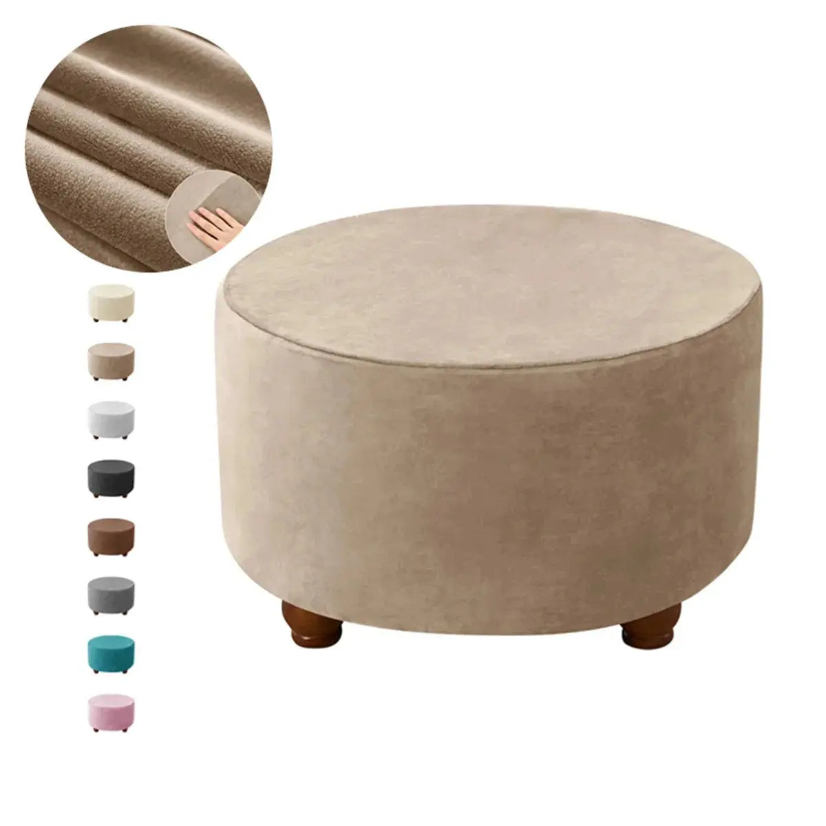 Housse de tabouret Ottoman en velours doux, 1 pièce, ronde, élastique, pour repose-pieds, tout compris, pour salon, chambre à coucher Housse de France