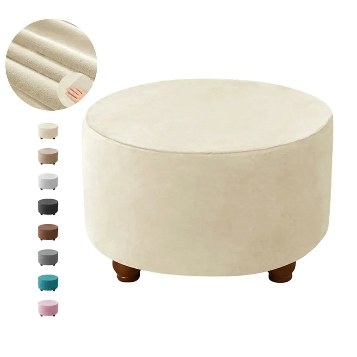 Housse de tabouret Ottoman en velours doux, 1 pièce, ronde, élastique, pour repose-pieds, tout compris, pour salon, chambre à coucher Housse de France