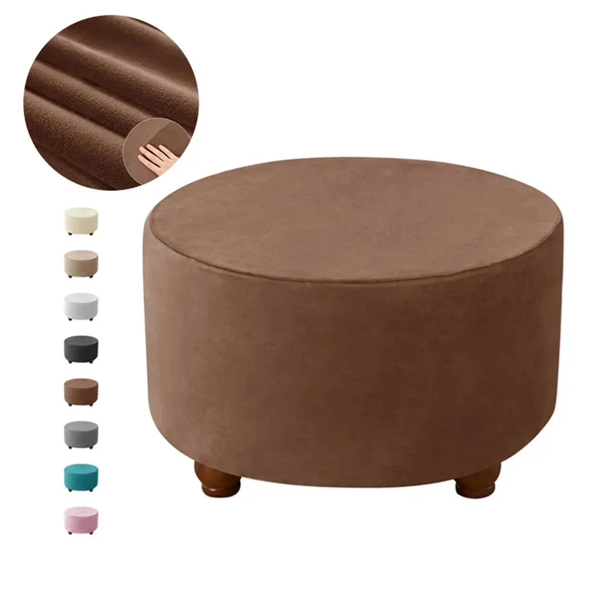 Housse de tabouret Ottoman en velours doux, 1 pièce, ronde, élastique, pour repose-pieds, tout compris, pour salon, chambre à coucher Housse de France