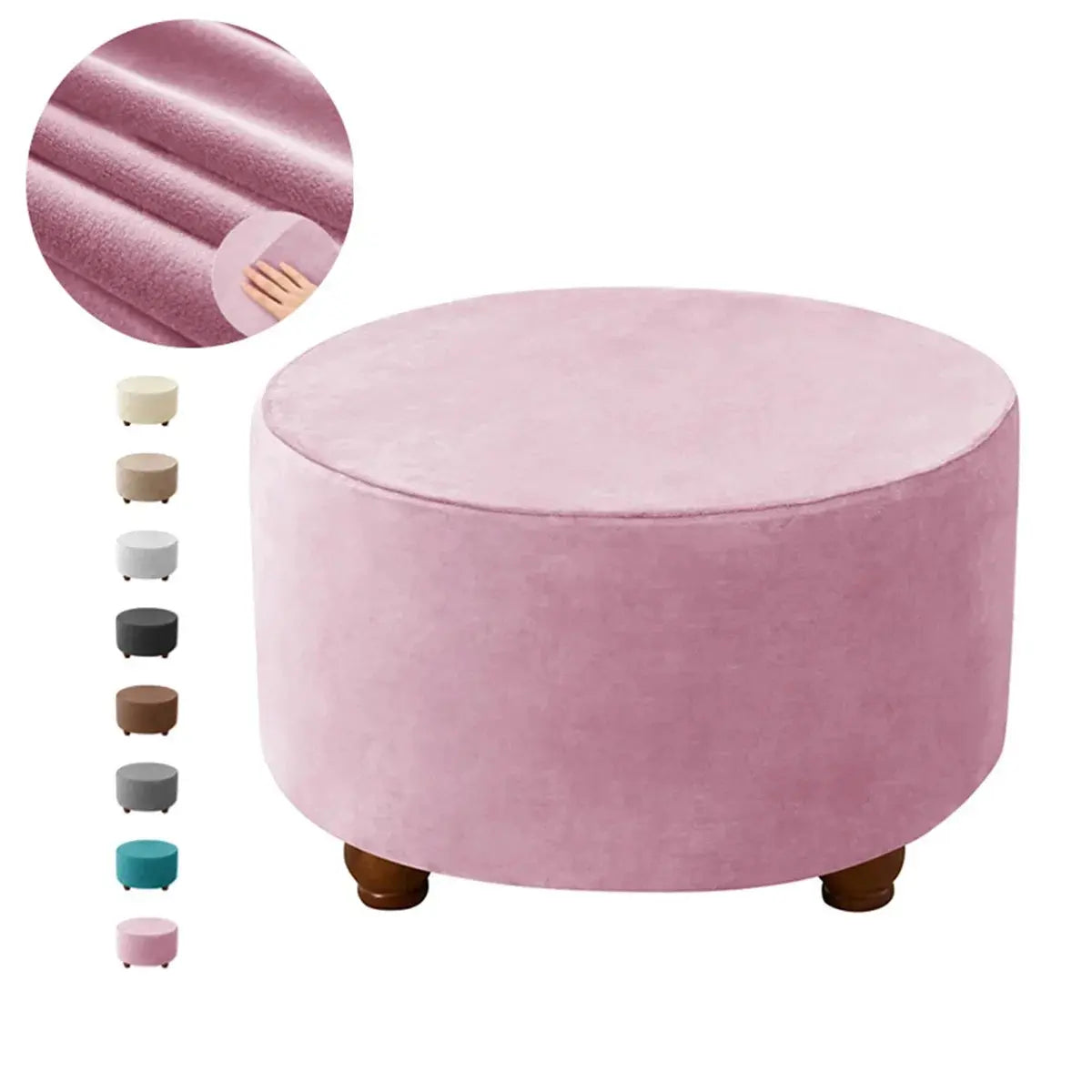 Housse de tabouret Ottoman en velours doux, 1 pièce, ronde, élastique, pour repose-pieds, tout compris, pour salon, chambre à coucher Housse de France