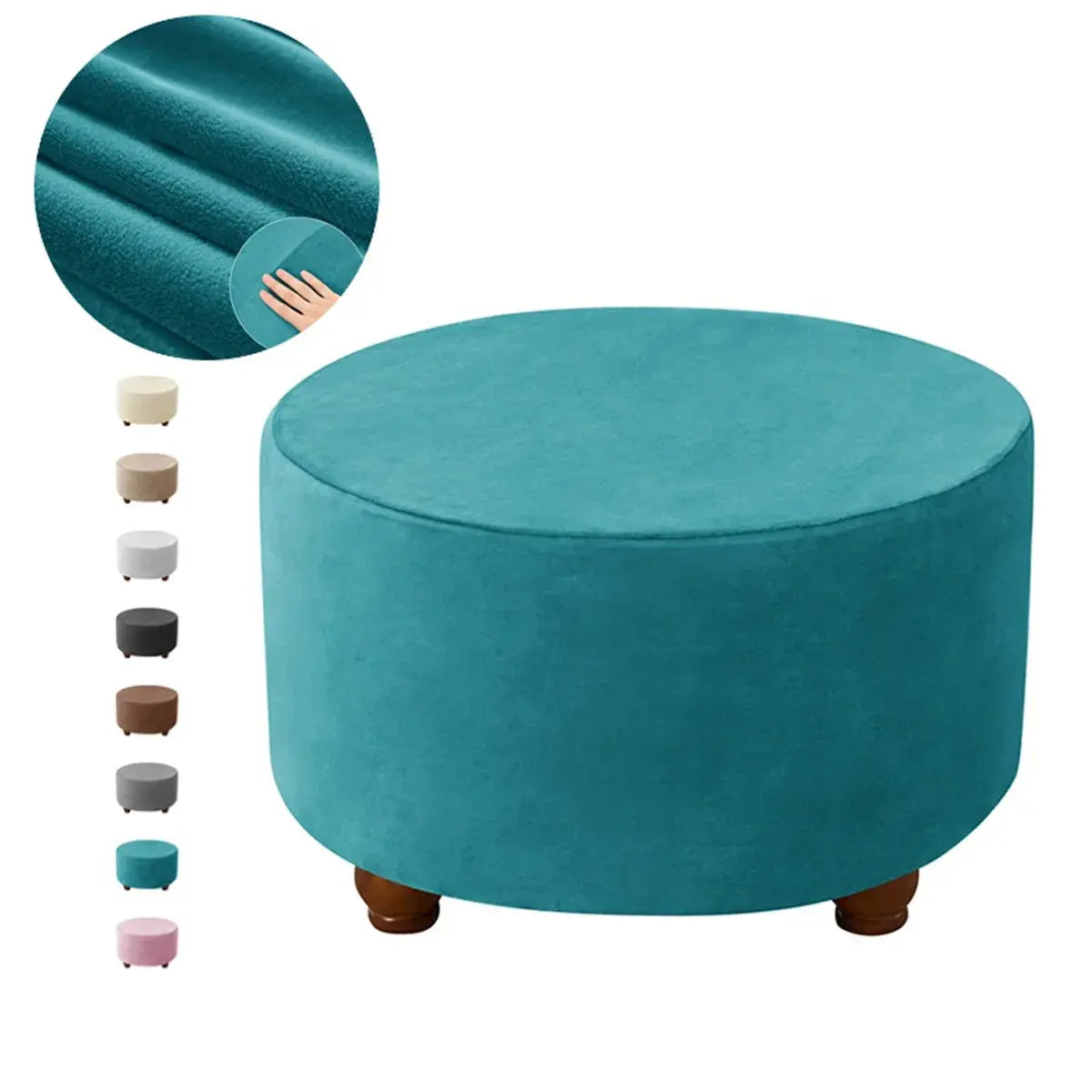 Housse de tabouret Ottoman en velours doux, 1 pièce, ronde, élastique, pour repose-pieds, tout compris, pour salon, chambre à coucher Housse de France