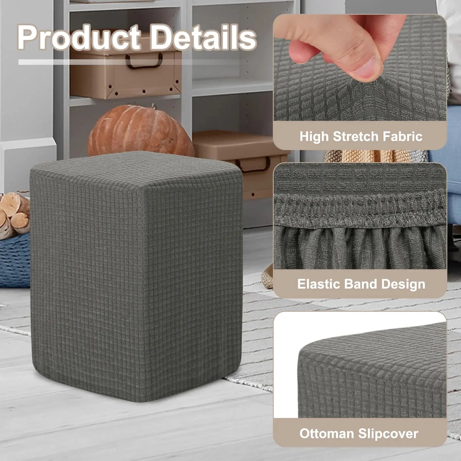 Housse ottomane carrée 36x25x32cm, housse de protection élastique pour tabouret de pied, repose-pieds pour salon et chambre à coucher Housse de France