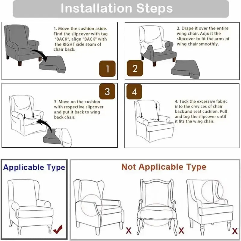 Housses de fauteuil à dossier haut coordonnantes avec housse de coussin de siège, housses de canapé, chaise à oreilles, salon, chambre à coucher, 2 pièces, ensemble Housse de France