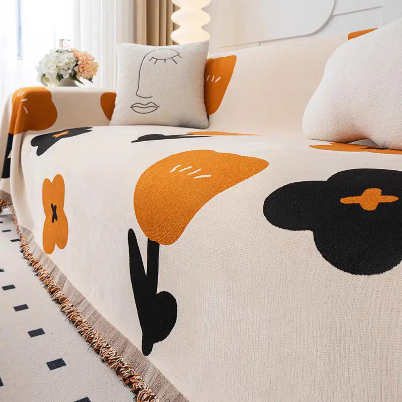 Plaid Canapé Antidérapant BELMIRO Yb Floret Orange-180x150cm